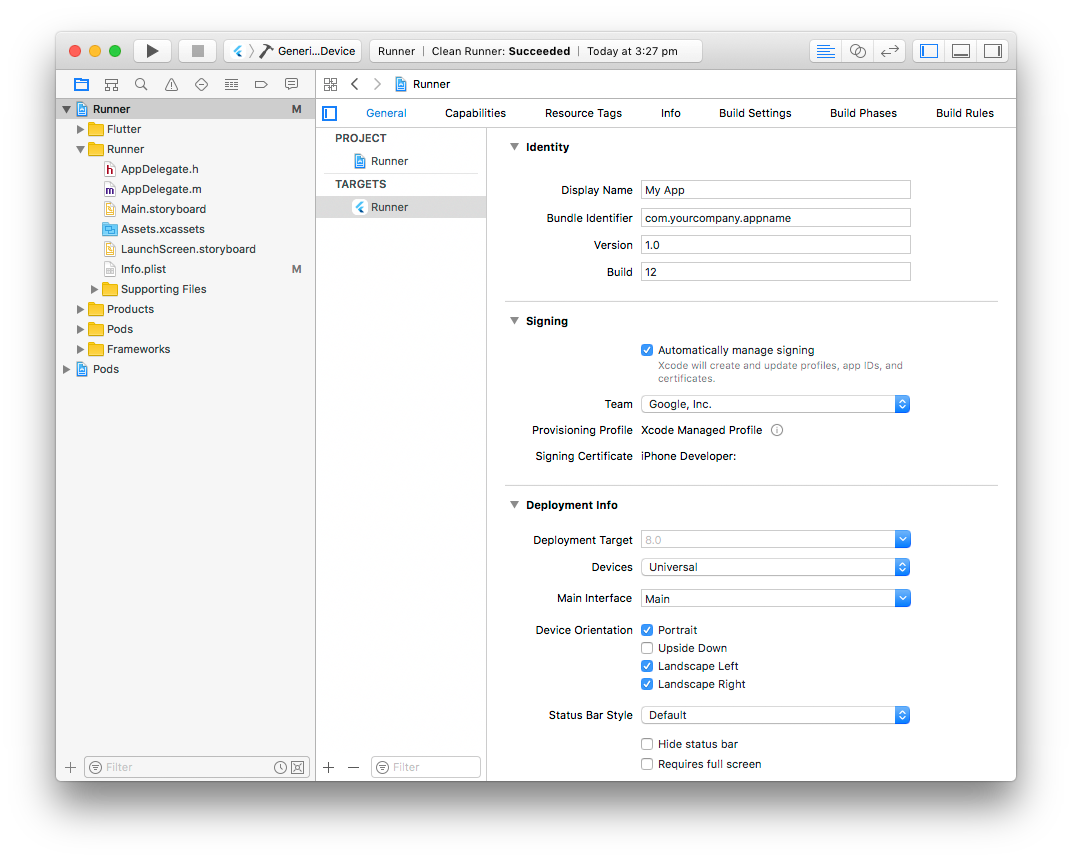 빌드 설정의 Automatically manage signing 옵션이 켜져있는 Xcode 화면